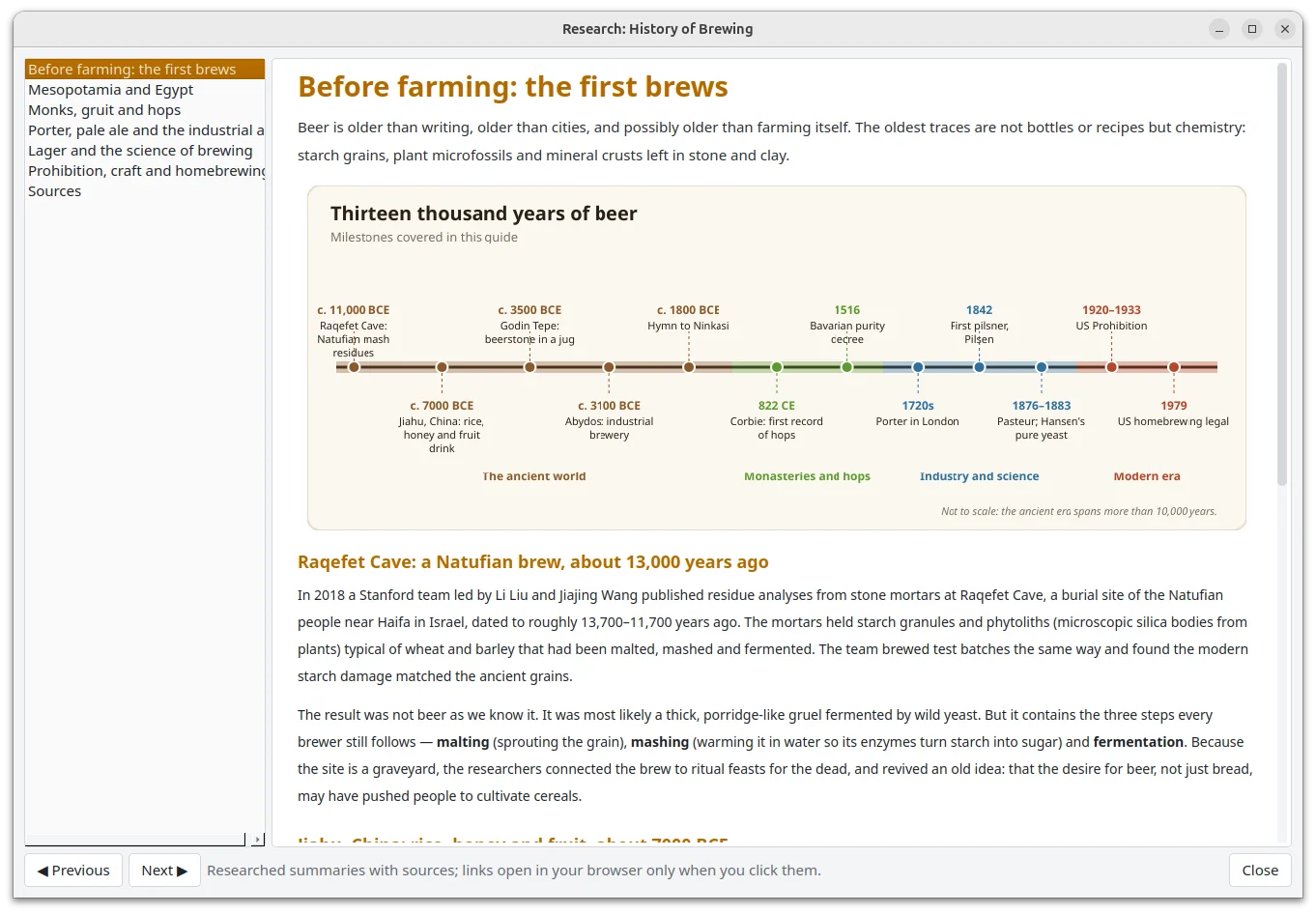 Aegis BrewMaster research guide on the history of brewing with a timeline of milestones